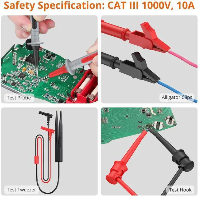 Alt view image 7 of 7 - KEHIPI 9pcs Multimeter Test Leads Set - Multimeter Electrical Testing Kit with Alligator Clips, Test Hooks, Test Probes, Tweezers, Premium Insulated Multimeter Tester Accessories