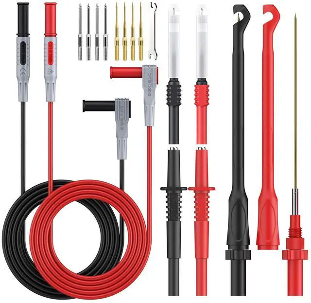 KEHIPI 17PCS Multimeter Automotive Test Leads Wire Piercing Clip Puncture Probes Replaceable Gold-Plated Multimeter Probes 4mm Banana Plug Extension Test Cable Set
