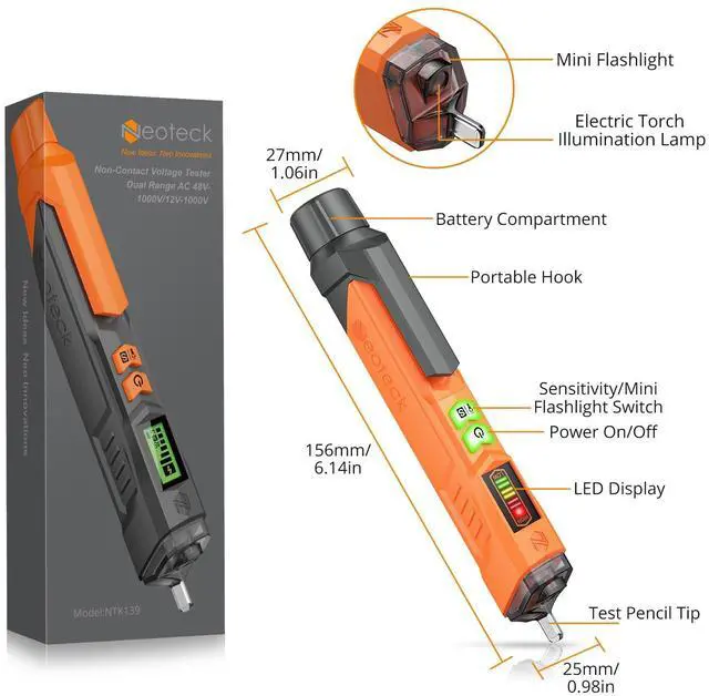 Alt view image 7 of 7 - KEHIPI Voltage Tester/Non Contact Voltage Tester 12-1000V/48V-1000 Adjustable Sensitivity AC Voltage Detector Tester Pen Live/Null Wire Tester with Indicator Lamp Buzzer Alarm Wire Breakpoint Finder