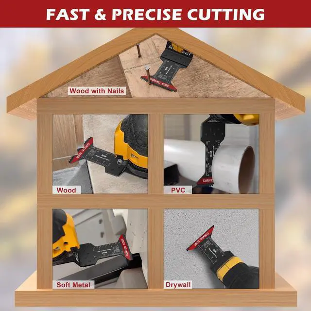 Alt view image 7 of 7 - KEHIPI 30 Pcs Bi-Metal Oscillating Tool Blades Metal Cutting, 1-3/4" Curved Edge Multitool Blades for Soft Metal, Hard Wood, Plastic, Oscillating Saw Blades Fit Dewalt Milwaukee Bosch Ryobi