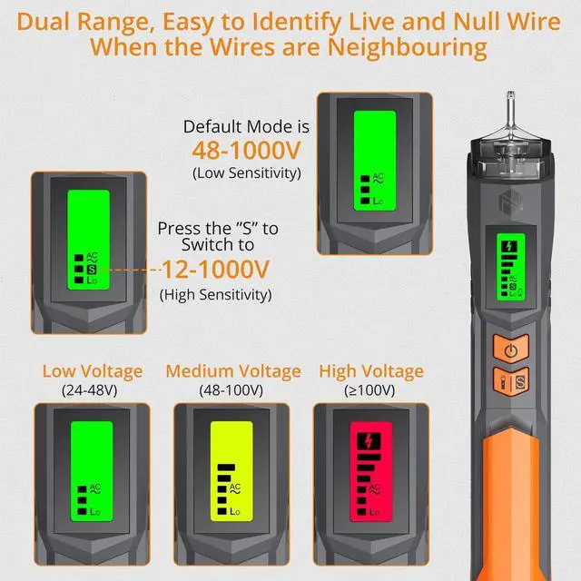 Alt view image 2 of 7 - KEHIPI Voltage Tester/Non Contact Voltage Tester 12-1000V/48-1000V Adjustable Sensitivity AC Voltage Detector Tester Pen Live/Null Wire Tester with LCD Display Buzzer Alarm Wire Breakpoint Finder
