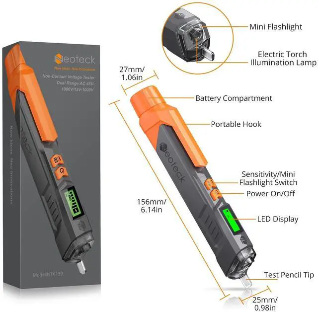 Alt view image 7 of 7 - KEHIPI Voltage Tester/Non Contact Voltage Tester 12-1000V/48-1000V Adjustable Sensitivity AC Voltage Detector Tester Pen Live/Null Wire Tester with LCD Display Buzzer Alarm Wire Breakpoint Finder
