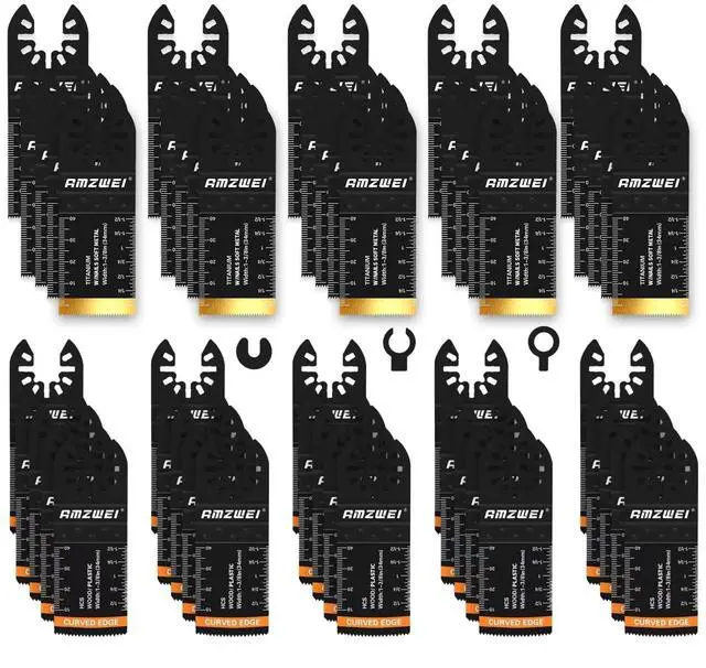 Main image of KEHIPI 50PCS Multi Tool Blade Kits, Professional Titanium Oscillating Tool Blades for Metal, Wood, Plastic, Curved Edge Oscillating Saw Blades Compatible with Dewalt Milwaukee Ryobi Rockwell Fein