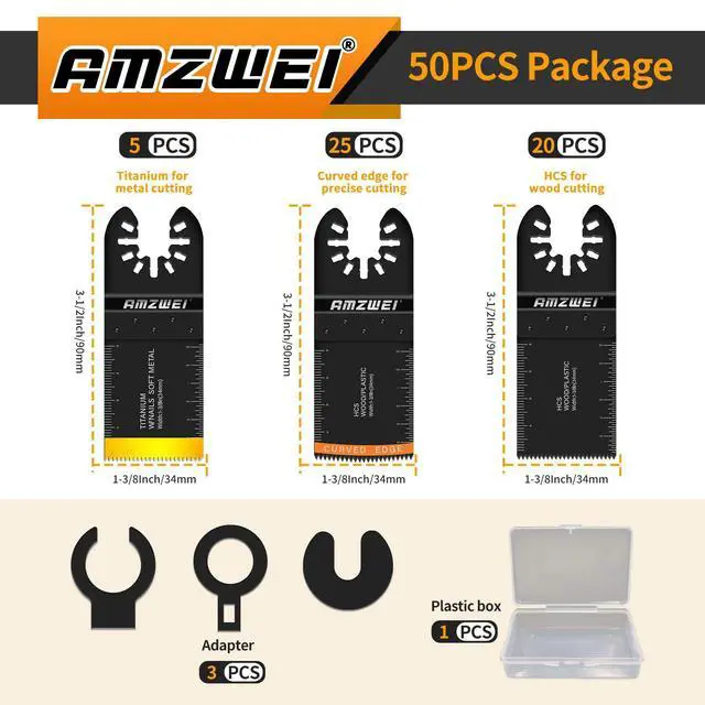 Alt view image 2 of 7 - KEHIPI 50PCS Multi Tool Blade Kits, Professional Titanium Oscillating Tool Blades for Metal, Wood, Plastic, Curved Edge Oscillating Saw Blades Compatible with Dewalt Milwaukee Ryobi Rockwell Fein