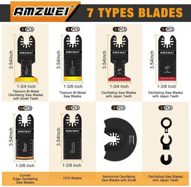 Alt view image 2 of 7 - KEHIPI 35PCS Multitool Blades, 7 Types Titanium & HCS Oscillating Tool Blades for Wood Metal Plastic, Quick Release Saw Blades Compatible with Dewalt Rockwell Fein Milwaukee Ryobi