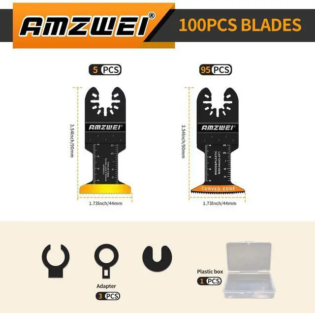 Alt view image 2 of 7 - KEHIPI 100PCS Oscillating Tool Blades, Titanium & HCS Oscillating Saw Blades for Metal/Wood/Plastic Cutting, Curved Edge Multi Tool Blades Fit for Dewalt, Milwaukee, Dremel, Ryobi, Rockwell