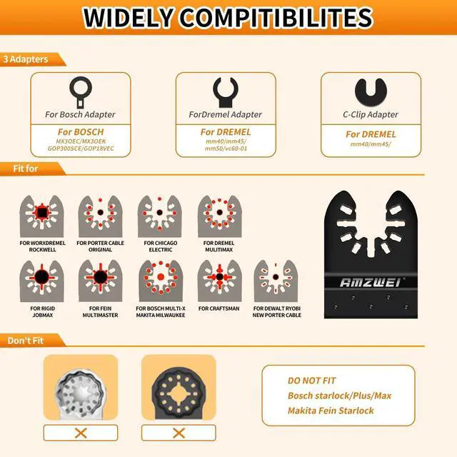 Alt view image 5 of 7 - KEHIPI 100PCS Oscillating Tool Blades, Titanium & HCS Oscillating Saw Blades for Metal/Wood/Plastic Cutting, Curved Edge Multi Tool Blades Fit for Dewalt, Milwaukee, Dremel, Ryobi, Rockwell