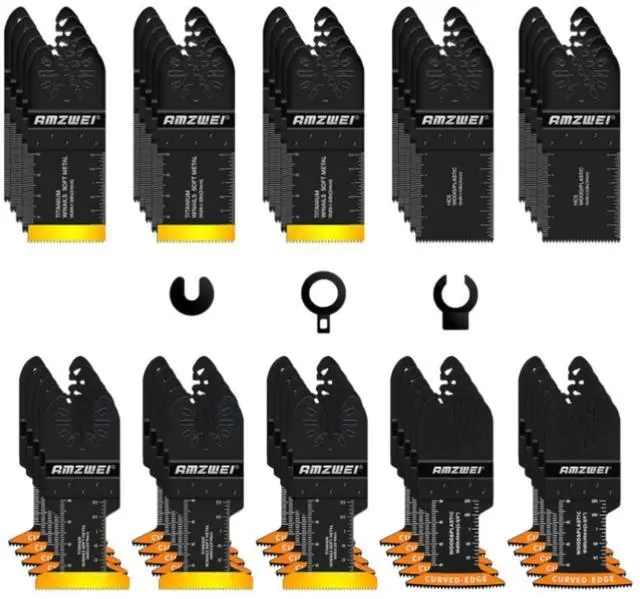 Main image of KEHIPI 50PCS Titanium Oscillating Tool Blades, Curved Edge Oscillating Saw Blades for Metal, Wood, Plastic, Quick Release Multi Tool Blades Compatible with Dewalt Milwaukee Ryobi Rockwell Fein