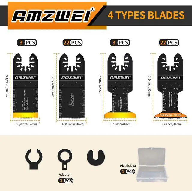 Alt view image 2 of 7 - KEHIPI 50PCS Titanium Oscillating Tool Blades, Curved Edge Oscillating Saw Blades for Metal, Wood, Plastic, Quick Release Multi Tool Blades Compatible with Dewalt Milwaukee Ryobi Rockwell Fein