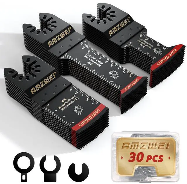 Main image of KEHIPI 30 Pcs Bi-Metal Oscillating Saw Blades, Professional Curved Edge Multitool Blades for Wood with Nails, Metal, Wood, Oscillating Tool Blades Compatible with Dewalt Milwaukee Bosch Ryobi