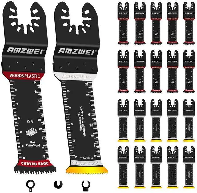 Main image of KEHIPI 20 Pcs Extra Long Titanium Oscillating Tool Blades & Japanese Teeth, Curved Edge Multitool Blades for Metal, Wood, Plastic, Oscillating Saw Blades Compatible with Dewalt Bosch Milwaukee Ryobi