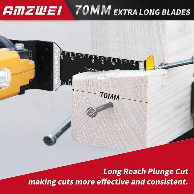 Alt view image 2 of 7 - KEHIPI 20 Pcs Extra Long Titanium Oscillating Tool Blades & Japanese Teeth, Curved Edge Multitool Blades for Metal, Wood, Plastic, Oscillating Saw Blades Compatible with Dewalt Bosch Milwaukee Ryobi