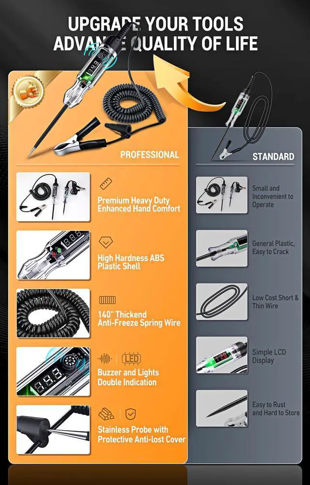 Alt view image 2 of 7 - KEHIPI Premium Automotive Buzzer Test Light, 3-72V DC Digital LED Circuit Tester, Light Tester with Voltmeter & Dual Color Polarity Indicate, Auto Bidirectional Voltage Tester Electric Test Pen