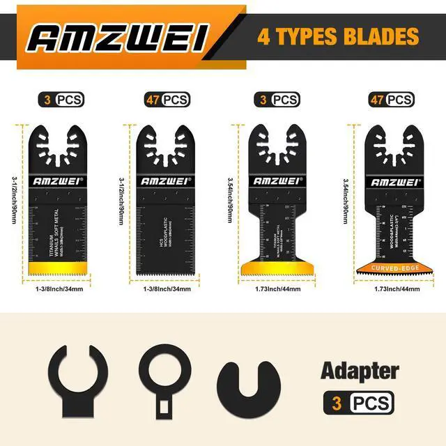 Alt view image 2 of 7 - KEHIPI 100PCS Titanium Oscillating Tool Blades, Professional Curved Edge Saw Blades Metal Wood Plastic Cuts 4 Types Quick Release Multi Tool Blades Compatible with Dewalt Milwaukee Ryobi Rockwell