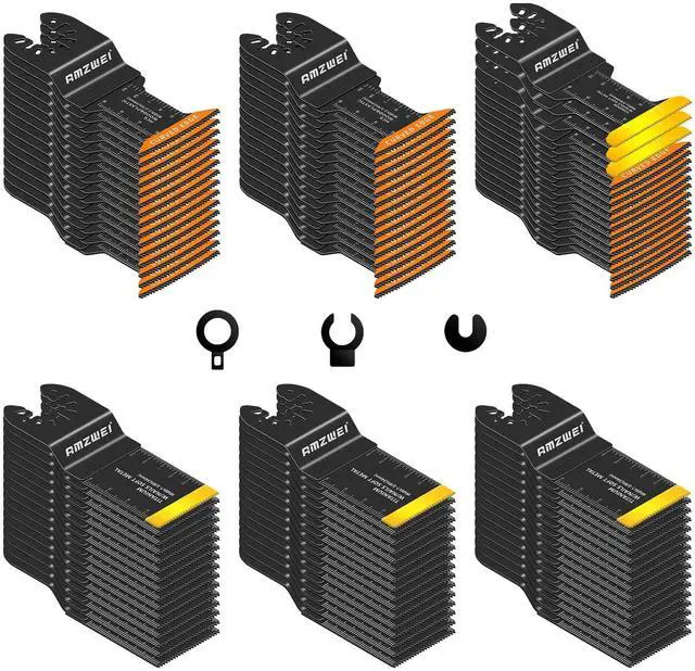 Main image of KEHIPI 100PCS Titanium Oscillating Tool Blades, Professional Curved Edge Saw Blades Metal Wood Plastic Cuts 4 Types Quick Release Multi Tool Blades Compatible with Dewalt Milwaukee Ryobi Rockwell