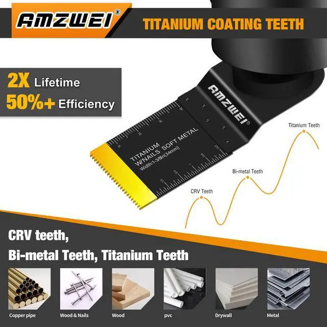 Alt view image 4 of 7 - KEHIPI 100PCS Titanium Oscillating Tool Blades, Professional Curved Edge Saw Blades Metal Wood Plastic Cuts 4 Types Quick Release Multi Tool Blades Compatible with Dewalt Milwaukee Ryobi Rockwell