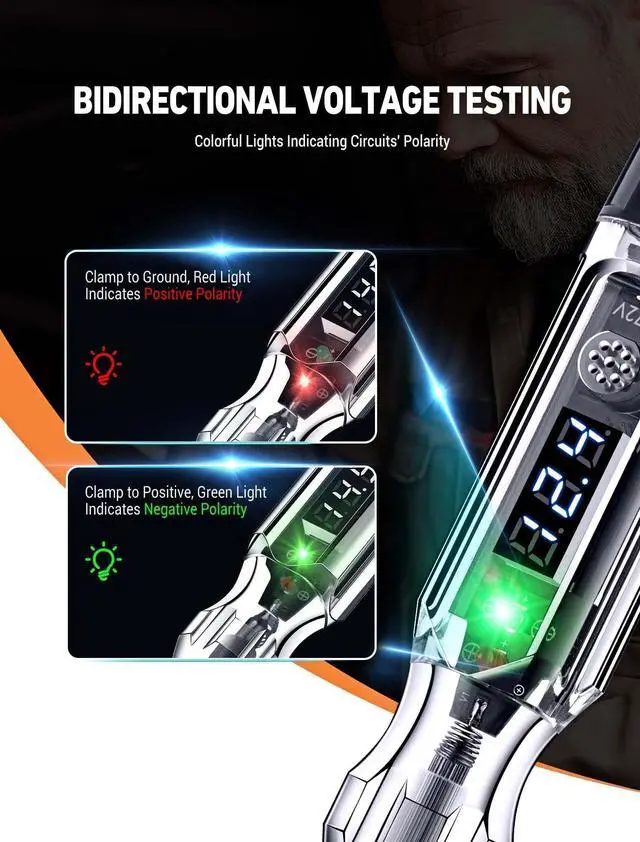 Alt view image 5 of 7 - KEHIPI Premium Automotive Buzzer Test Light, 3-72V DC Digital LED Circuit Tester, Light Tester with Voltmeter & Dual Color Polarity Indicate, Auto Bidirectional Voltage Tester Electric Test Pen
