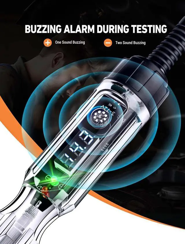 Alt view image 3 of 7 - KEHIPI Premium Automotive Buzzer Test Light, 3-72V DC Digital LED Circuit Tester, Light Tester with Voltmeter & Dual Color Polarity Indicate, Auto Bidirectional Voltage Tester Electric Test Pen