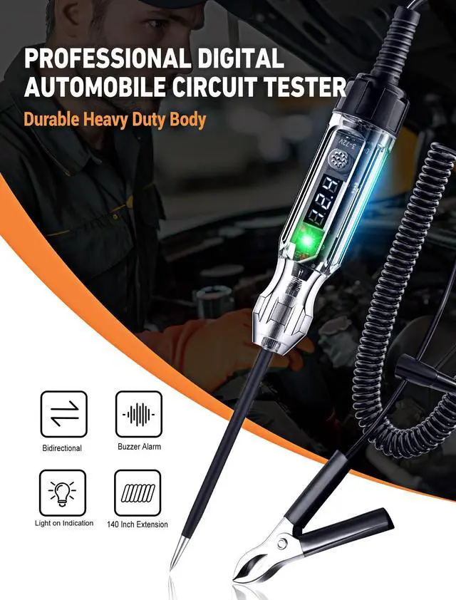Alt view image 7 of 7 - KEHIPI Premium Automotive Buzzer Test Light, 3-72V DC Digital LED Circuit Tester, Light Tester with Voltmeter & Dual Color Polarity Indicate, Auto Bidirectional Voltage Tester Electric Test Pen