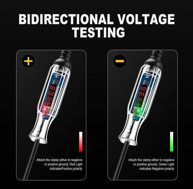 Alt view image 4 of 7 - KEHIPI Upgraded 3-72V LED Digital Automotive Circuit Tester, DC Voltage Test Light with Voltmeter & Polarity Indicator Light, Vehicle Circuits Low Voltage Light Tester Pen with Sharp Stainless Probe
