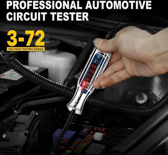 Alt view image 7 of 7 - KEHIPI Upgraded 3-72V LED Digital Automotive Circuit Tester, DC Voltage Test Light with Voltmeter & Polarity Indicator Light, Vehicle Circuits Low Voltage Light Tester Pen with Sharp Stainless Probe