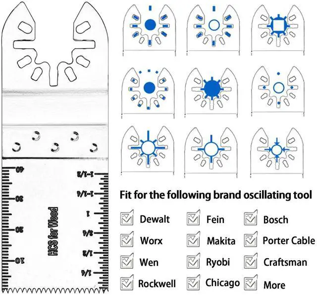 Alt view image 6 of 7 - KEHIPI 100pcs Oscillating Saw Blades Universal Wood Multitool Blades Quick Release Oscillating Tool Blades Kits Fit Porter Cable Black & Decker Rockwell Ridgid Ryobi Milwaukee Chicago Craftsman