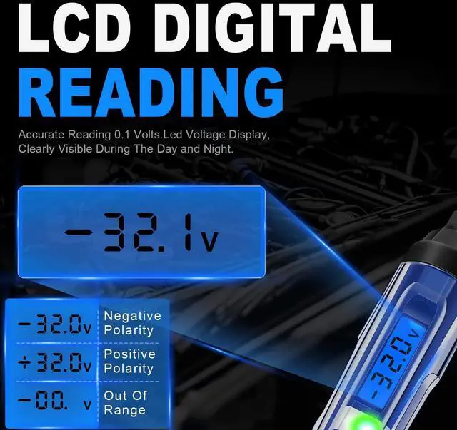 Alt view image 3 of 7 - KEHIPI Upgraded 3-72V Automotive Circuit Tester with Voltmeter, Heavy Duty LCD Backlight Display Test Light with 140 Inch Extended Wire & Illumination, Bidirectional DC Voltage Tester Electric Light