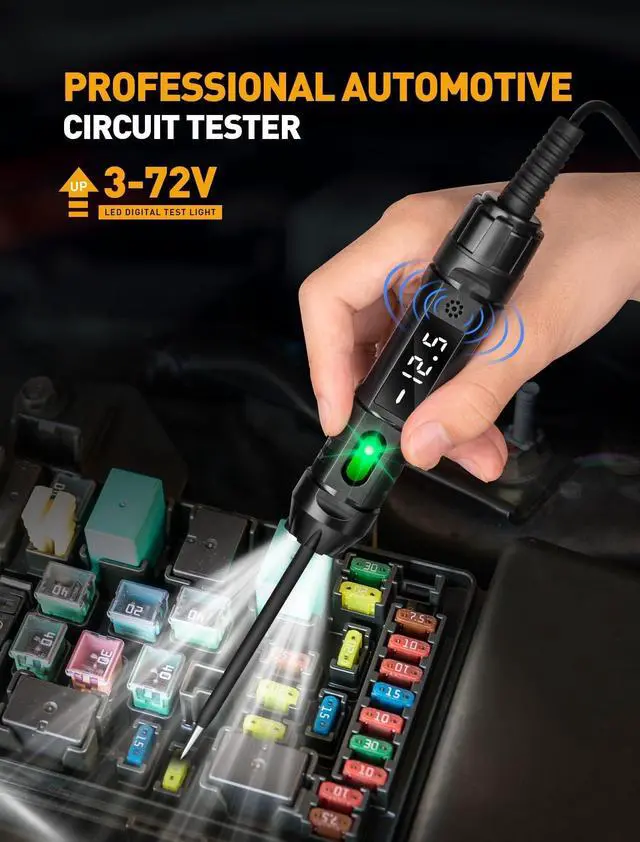Alt view image 3 of 7 - KEHIPI Upgraded Heavy Duty Circuit Tester with Buzzer, 3-72V DC Digital LED Test Light with Voltmeter, Automotive Light Tester with Illumination, Fuse Voltage Tester Auto Electrical Tool