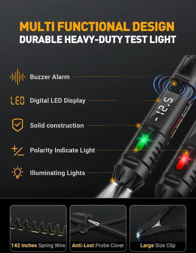 Alt view image 4 of 7 - KEHIPI Upgraded Heavy Duty Circuit Tester with Buzzer, 3-72V DC Digital LED Test Light with Voltmeter, Automotive Light Tester with Illumination, Fuse Voltage Tester Auto Electrical Tool