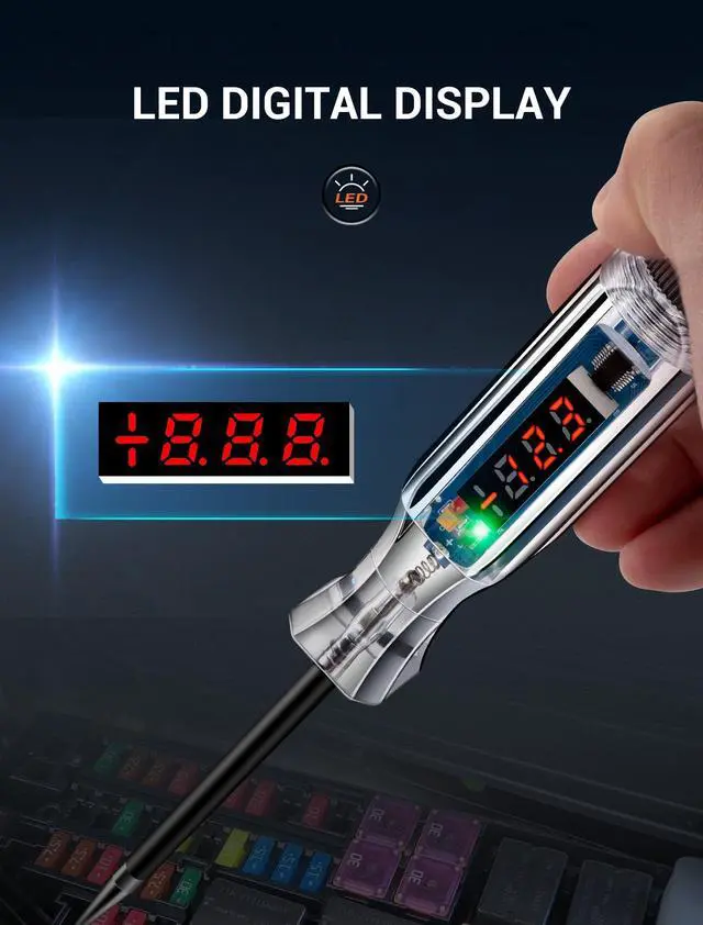 Alt view image 2 of 7 - KEHIPI Premium Digital LED Automotive Circuit Tester, DC 2.6V-32V Test Light with Portable PU Extended Spring Wire, Vehicle Circuits Low Voltage Light Tester with Sharp Stainless Probe
