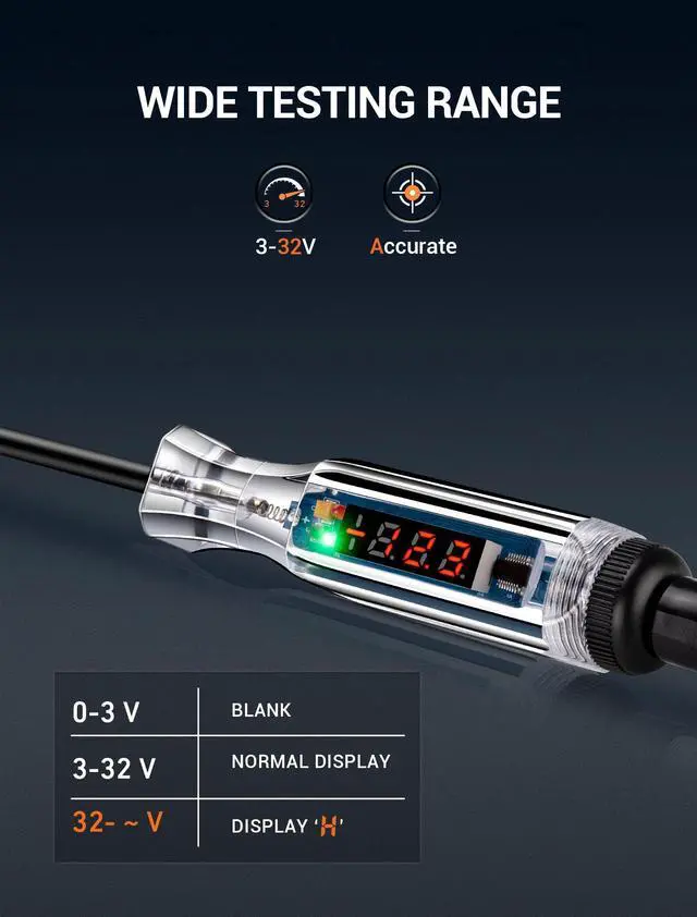 Alt view image 3 of 7 - KEHIPI Premium Digital LED Automotive Circuit Tester, DC 2.6V-32V Test Light with Portable PU Extended Spring Wire, Vehicle Circuits Low Voltage Light Tester with Sharp Stainless Probe