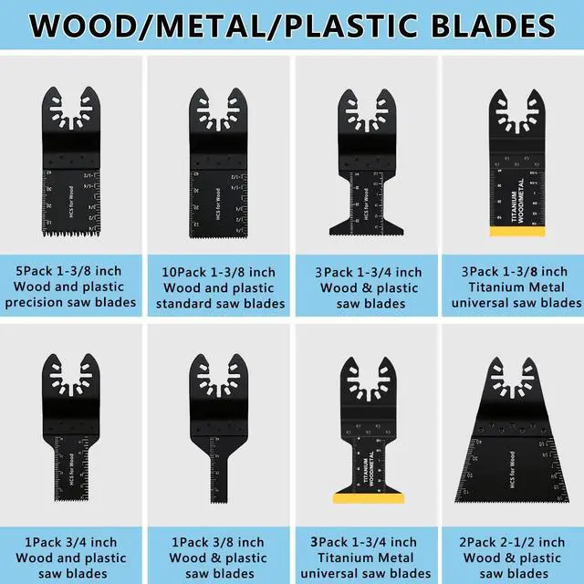 Alt view image 3 of 7 - KEHIPI 98Pcs Oscillating Saw Blades Kits Cutting for Wood Plastic Metal Multi Tool Blades Oscillating Tool Blades with Sanding Pads Sandpapers Kits Fit Dewalt Ryobi Milwaukee Rockwell Fein Makita
