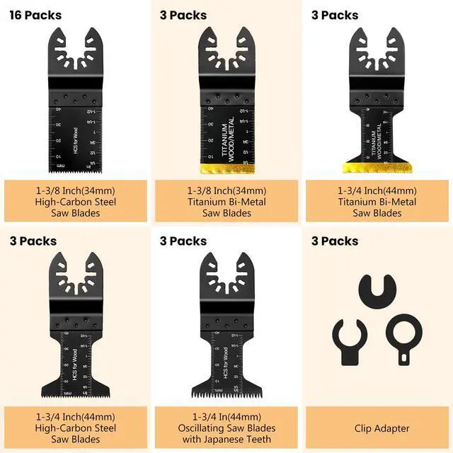 Alt view image 2 of 7 - KEHIPI 31 PCS Multi Tool Blade Kits, Professional Titanium Oscillating Tool Blades for Metal, Wood, Plastic, Quick Release Oscillating Saw Blades Compatible with Dewalt Milwaukee Ryobi Rockwell Fein