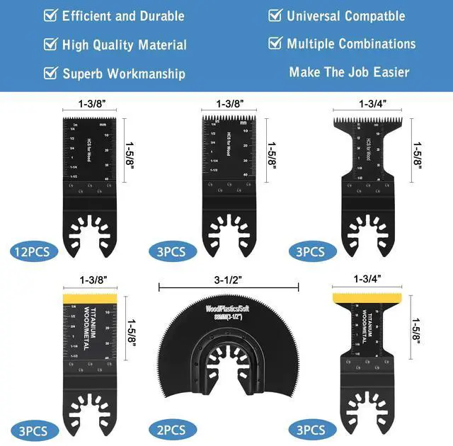 Alt view image 2 of 6 - KEHIPI 26pcs Oscillating Saw Blades Titanium Multitool Blades for Wood Plastics Metal oscillating Tool Blades Kits Fit Rockwell Ridgid Ryobi Milwaukee Chicago Craftsman Dewalt