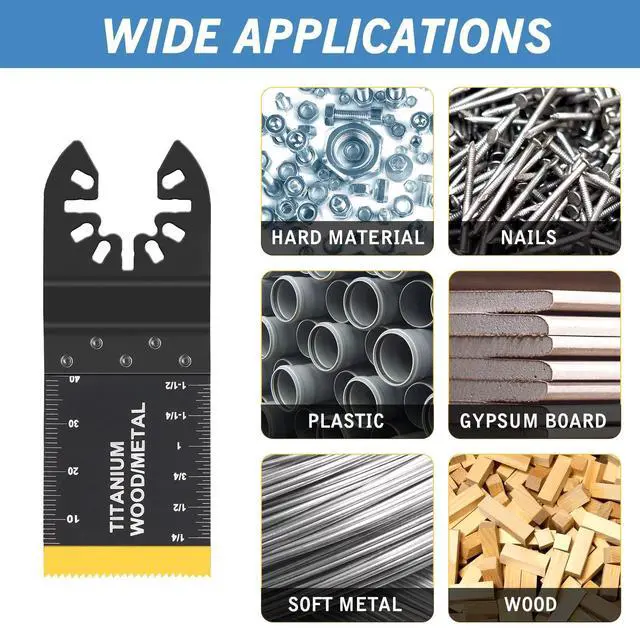 Alt view image 3 of 6 - KEHIPI 26pcs Oscillating Saw Blades Titanium Multitool Blades for Wood Plastics Metal oscillating Tool Blades Kits Fit Rockwell Ridgid Ryobi Milwaukee Chicago Craftsman Dewalt