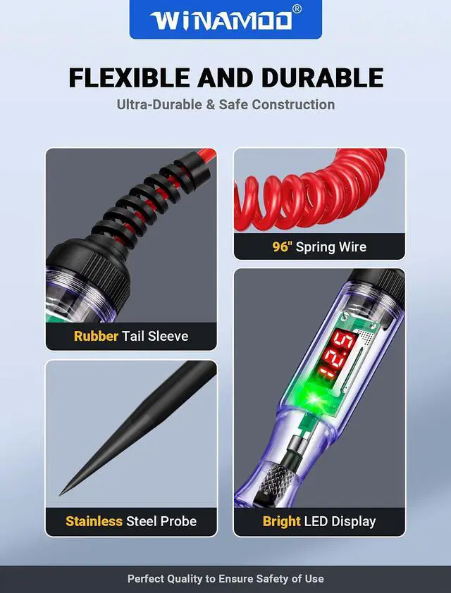 Alt view image 5 of 7 - KEHIPI Test Light Automotive 5-90V Digital LED Circuit Tester with Voltage Display, Auto Bidirectional Voltage Tester, Electric Test Pen with Extended Spring Wire & Probe for Car RV Fuse Checker