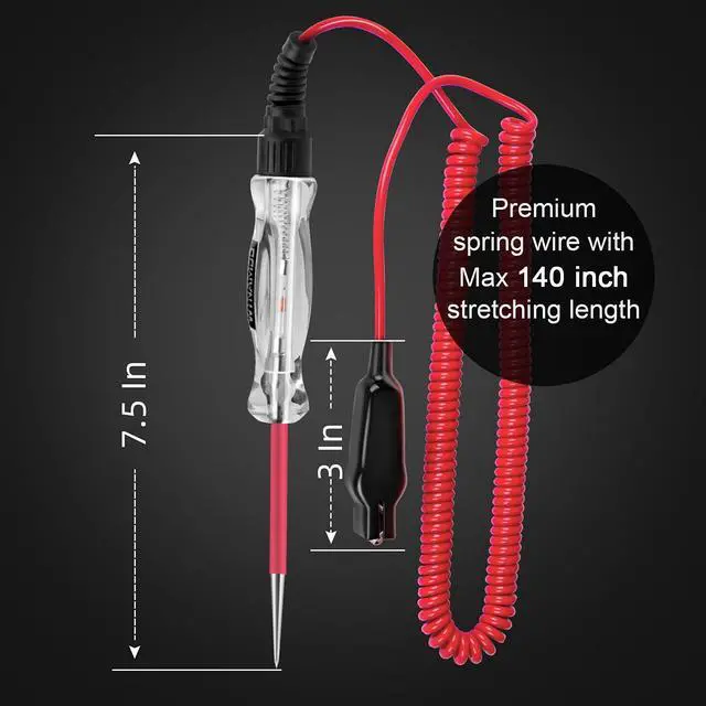 Alt view image 2 of 7 - KEHIPI Premium LED Bulb Automotive Circuit Tester, 6-24V Test Light with 135 Inch PU Extended Spring Wire, Sharp Hard Steel Probe Vehicle Circuits Low DC Voltage Light Tester