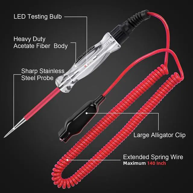 Alt view image 3 of 7 - KEHIPI Premium LED Bulb Automotive Circuit Tester, 6-24V Test Light with 135 Inch PU Extended Spring Wire, Sharp Hard Steel Probe Vehicle Circuits Low DC Voltage Light Tester
