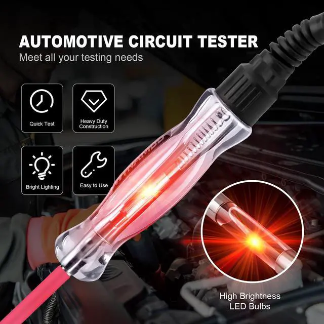 Alt view image 4 of 7 - KEHIPI Premium LED Bulb Automotive Circuit Tester, 6-24V Test Light with 135 Inch PU Extended Spring Wire, Sharp Hard Steel Probe Vehicle Circuits Low DC Voltage Light Tester