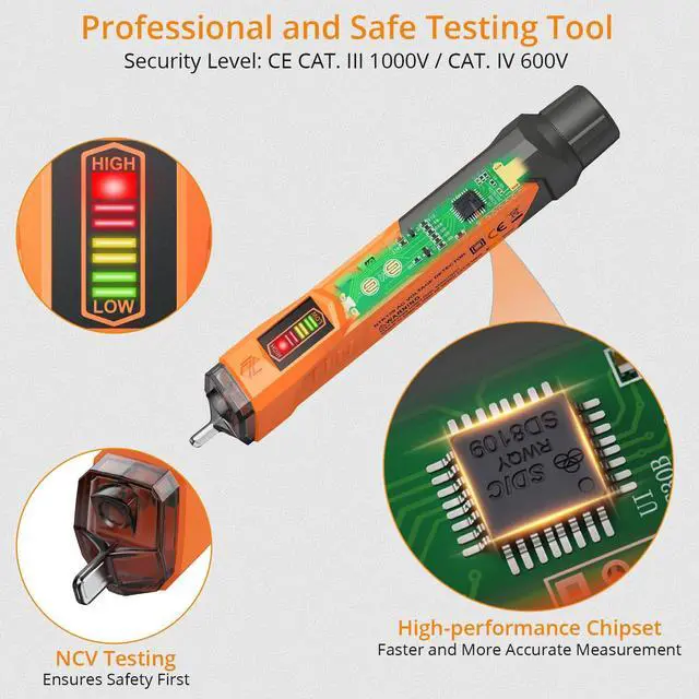 Alt view image 2 of 7 - KEHIPI Voltage Tester/Non Contact Voltage Tester 12-1000V/48V-1000 Adjustable Sensitivity AC Voltage Detector Tester Pen Live/Null Wire Tester with Indicator Lamp Buzzer Alarm Wire Breakpoint Finder