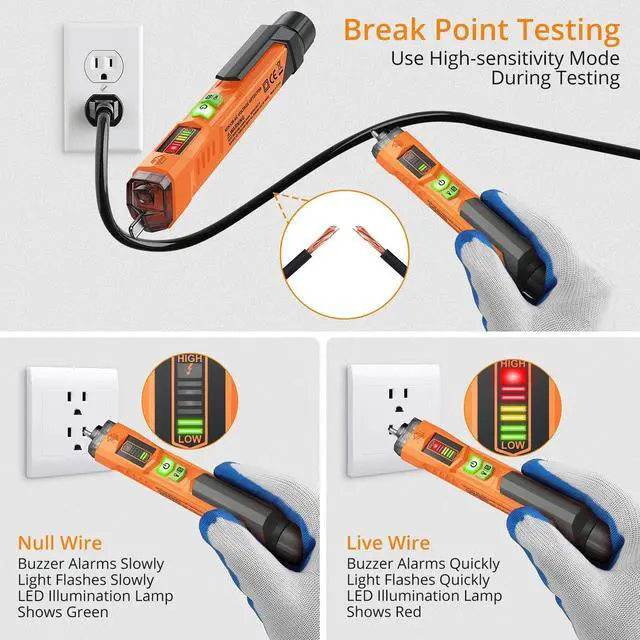 Alt view image 4 of 7 - KEHIPI Voltage Tester/Non Contact Voltage Tester 12-1000V/48V-1000 Adjustable Sensitivity AC Voltage Detector Tester Pen Live/Null Wire Tester with Indicator Lamp Buzzer Alarm Wire Breakpoint Finder