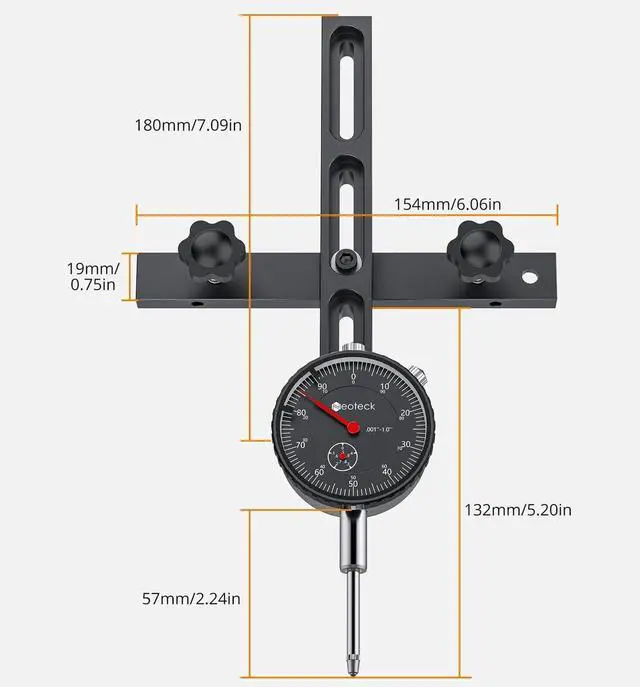 Alt view image 7 of 7 - KEHIPI 0-1"/0.001" Dial Indicator Table Saw Gauge Suitable for Table Saws with a Groove Width of 3/4" (19mm) or More for Aligning and Calibrating in Workshop,Machinery,Band Saw and Drill Press-Black