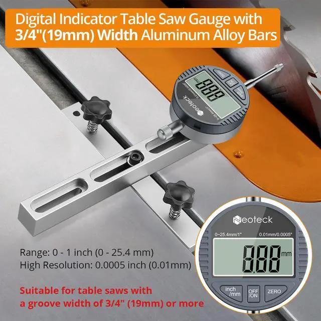 Alt view image 2 of 7 - KEHIPI 0-1'' Digital Dial Indicator Table Saw Gauge Suitable for Table Saws with a Groove Width of 3/4" (19mm) or more for Aligning and Calibrating Work,Shop Machinery,Band Saw and Drill Press-Silver