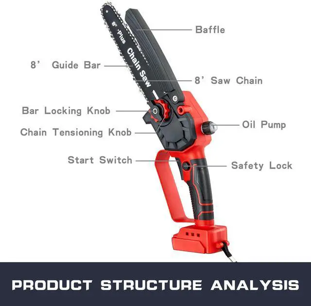Alt view image 2 of 6 - KEHIPI Mini Chainsaw 8-inch Compatible with Milwaukee M18 Batteries, Cordless Brushless Chain Saw with Oiler, Safety Lock for Tree Trimming,Wood Cutting (NO BATTERY)