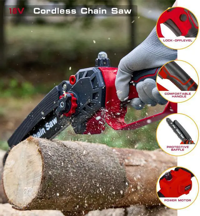 Alt view image 4 of 6 - KEHIPI Mini Chainsaw 8-inch Compatible with Milwaukee M18 Batteries, Cordless Brushless Chain Saw with Oiler, Safety Lock for Tree Trimming,Wood Cutting (NO BATTERY)