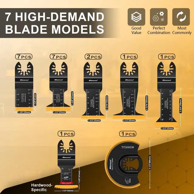 Alt view image 2 of 6 - KEHIPI 22PCS Titanium Oscillating Tool Blade Cuts Metal and Wood, Sharp and Durable Multitool Blades, Multi Tool Blades Kits, Oscillating Saw Blades Fit Dewalt Milwaukee Ryobi Makita Worx Rockwell Wen