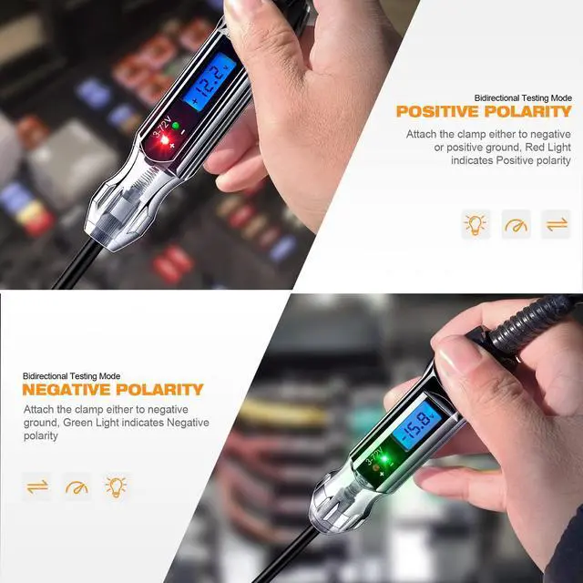 Alt view image 4 of 7 - KEHIPI Heavy Duty 3-72V Backlit Digital LCD Circuit Tester, Automotive Test Light with 140 Inch Extended Wire and 2 Polarity Indicate LED Lights, Car Truck Low DC Voltage & Light Tester with Stainless