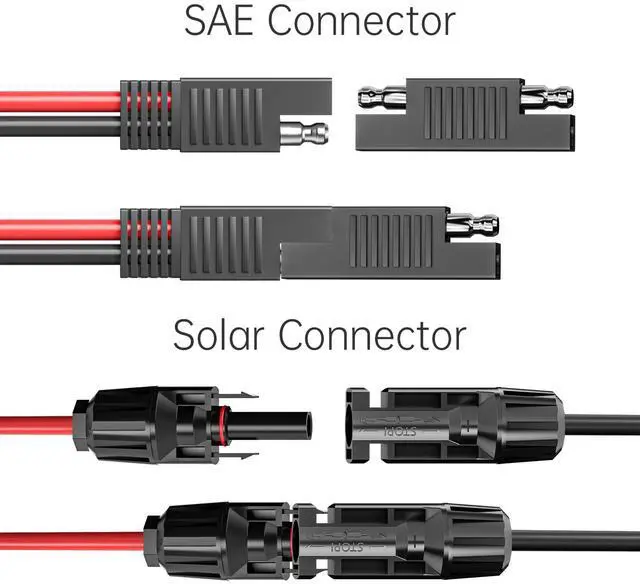 Alt view image 5 of 7 - KEHIPI Solar Panel Connectors to SAE Adapter Cable 10AWG Solar to SAE PV Extension Wire with 2PCS Polarity Reverse Adapters for RV, Caravan, Battery Charger Kit