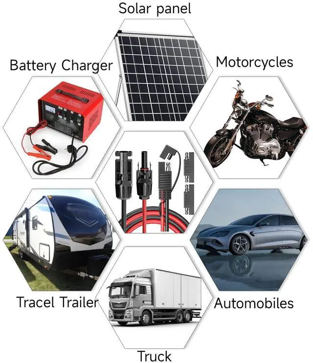 Alt view image 7 of 7 - KEHIPI Solar Panel Connectors to SAE Adapter Cable 10AWG Solar to SAE PV Extension Wire with 2PCS Polarity Reverse Adapters for RV, Caravan, Battery Charger Kit