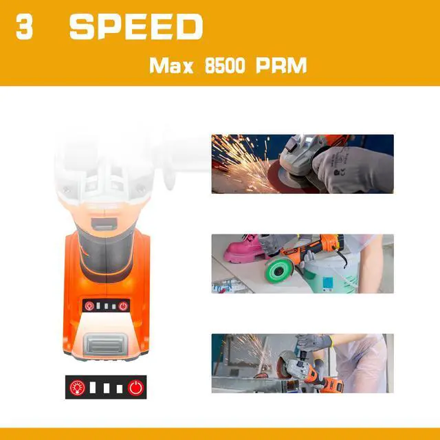 Alt view image 4 of 6 - KEHIPI Cordless Angle Grinder, 20V Brushless Electric Grinding Wheels, Lithium Cutter Utility Power Tool 125mm M14 Angle Grinder Compatible with DEWALT 20V MAX Batteries (NO BATTERY)